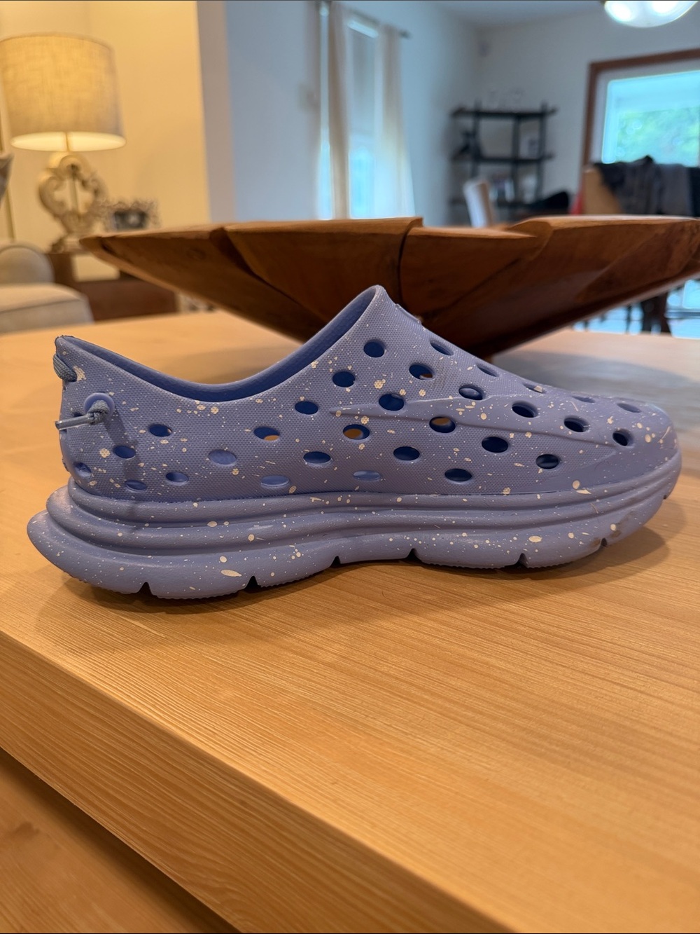 Womenโs Athletic Slip-On Clog in Light Blue with White Speckle